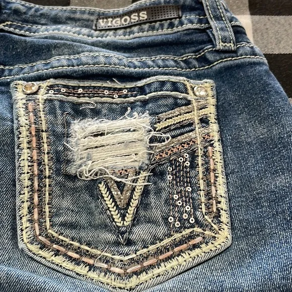 Vigoss Heritage Fit Long Bermuda Jean Shorts Size 10 x 11 Thick Stitch Metallic